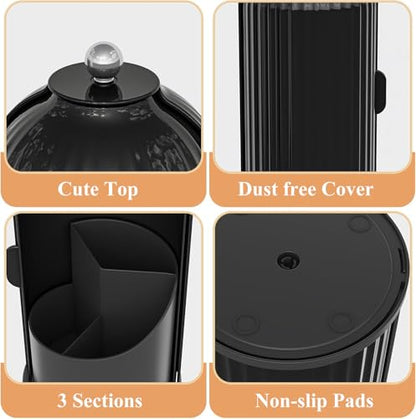 Toothbrush and Toothpaste Holders with Cover, Solid Black | Waterproof and Dustproof, 360° Rotating Base, Smooth Sliding Door, 3 Slots, for Bathroom Countertop - color: Solid Black