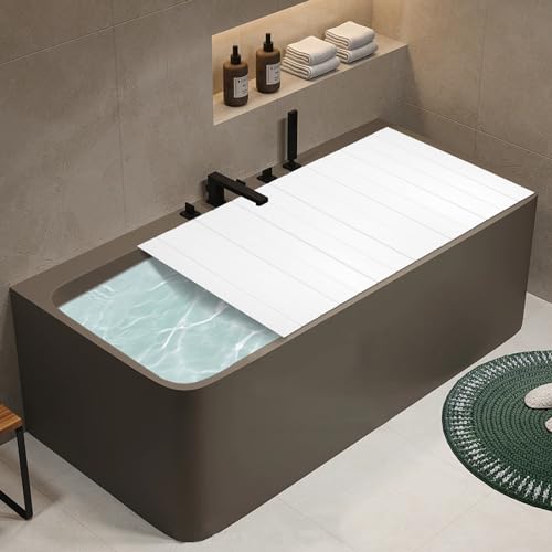 Bath Lid Cover Bathtub Tray, 59x27.5in Foldable Bathtub Cover Bath Insulation Cover, PVC Dustproof Shutter Bath Lid fit Most Tubs, Can Hold Wine Glass, Books,Cellphones - color: White, size: 59x27.5in
