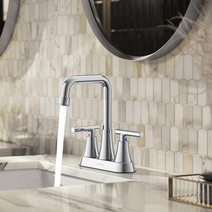 Chrome 4 inch Centerset Bathroom Faucet for Sink 2-3 Hole | Bathroom Sink Faucet with Pop-up Drain and Supply Lines, Stainless Steel 2-Handle Centerset Faucet for Vanity RV Restroom - color: Chrome