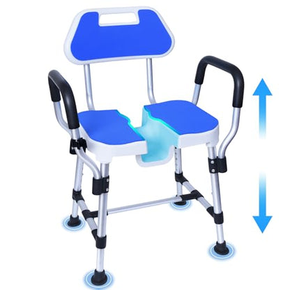 U-Shaped Shower Chair, 400 lbs Capacity, Adjustable Height Bath Seat, Blue | Shower Chair with Removable Back and Arms, Non-Slip Feet Bath Seat for Inside Shower, Shower Stool for Elderly and Disabled