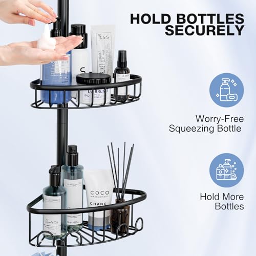 ESSEME Fits Corner Shower Caddy Tension Pole Only: Stainless Steel Waterproof Bathroom Shelf Basket - Large Size 7.28" D x 11.81" W x 3.66" H