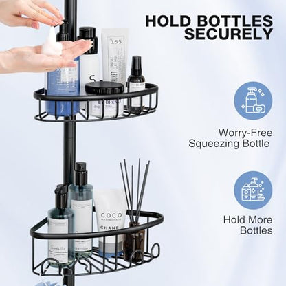ESSEME Fits Corner Shower Caddy Tension Pole Only: Stainless Steel Waterproof Bathroom Shelf Basket - Large Size 7.28" D x 11.81" W x 3.66" H