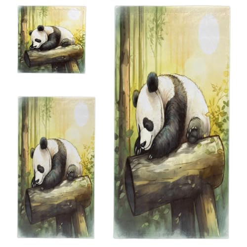 Bamboo Panda Bath Towels Set 3 Piece, Ultra Soft Absorbent Quick Dry Towels for Bathroom, 1 Hand Towel, 1 Wash Cloths, 1 Bath Towel