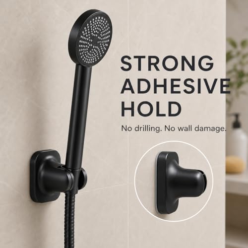 Handheld Shower Head Holder, Adhesive Showerhead Bracket, Angle Adjustable Shower Wand Holder Wall Mounted, Black - color: Black