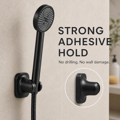 Handheld Shower Head Holder, Adhesive Showerhead Bracket, Angle Adjustable Shower Wand Holder Wall Mounted, Black - color: Black