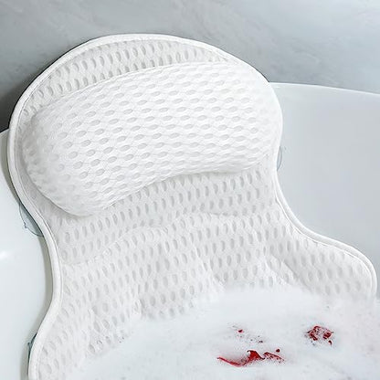 Bath Pillows for Tub - Soft, Relaxing Bathtub Accessory, Quick-Dry 4D Mesh | Head/Neck/Back Support, 6 Non-slip Suction Cups, Machine Washable, Wash Bag Included, Bath Essentials, Spa Gifts for Women