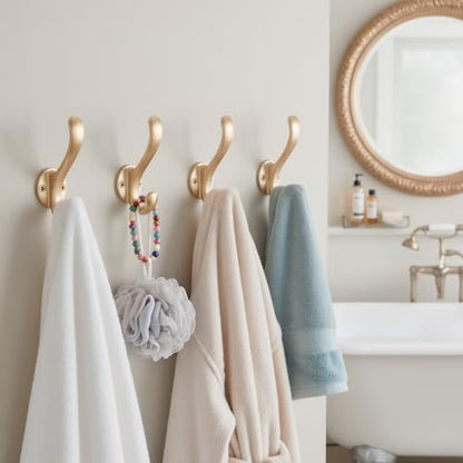 4 Pack Coat Hooks Wall Mount Heavy Duty Utility Retro Double Hooks for Hanging Coats,Hat, Towel, Key, Robe, Scarf, Bag, Cap (Gold) - color: 4 Pack-Gold