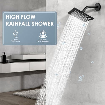 8 Inch Rain Shower Head Matte Black - All Metal Stainless Steel 304, Ultra Thin Design, Square Rainfall Showerheads Modern Bathroom - Full Body Coverage Bath Shower - color: B-Matte Black, size: 8 Inch Square