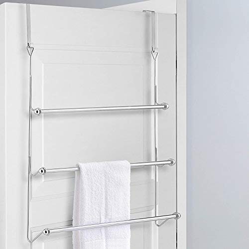 MyGift 3 Tier Over Door Towel Rack, Chrome Bathroom Towel Holder | Maximize bathroom space with a 3-tier chrome-plated over-door towel rack for hanging bath and hand towels or drying laundry - color: Silver