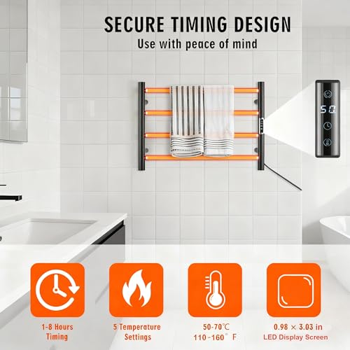 (1 Pack) Electric Towel Warmer with Built-in Timer - Wall Mounted Bathroom Heated Towel Rack, Plug-in Design Black - size: Size 1