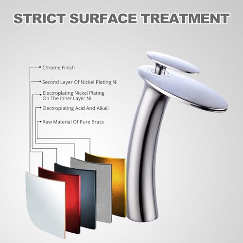 Chrome Waterfall Bathroom Faucet Tall Body and Pop Up Drain Assembly - color: Chrome, size: Tall Body