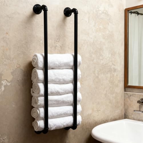 Industrial Pipe Towel Rack for Bathroom Wall Mounted,Towel Holder Black | 36 Inch,Easy To Install,Made of Galvanized Steel,Hold Up To 9 Regular Size Bath Towels,For Farmhouse Bathrooms Laundry Rooms - size: 36 Inch