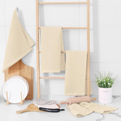 Homaxy 100% Cotton Waffle Weave Kitchen Towels, 15-Pack, Beige | Ultra Soft Absorbent Dish Towels, Quick Drying Cleaning Towels, 13 x 28 Inches - color: Beige, size: 13 x 28 - 15 Pack