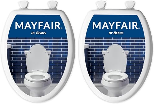 Mayfair Athens Toilet Seat, Easy Clean Hinges and Durable Wood Seat, Elongated, White (Pack of 2) - size: Elongated (Pack of 2)