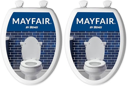 Mayfair Athens Toilet Seat, Easy Clean Hinges and Durable Wood Seat, Elongated, White (Pack of 2) - size: Elongated (Pack of 2)