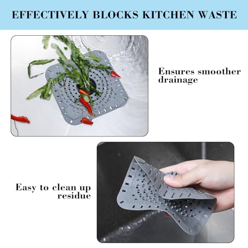 Silicone Bathtub Drain Hair Catcher – 3PCS Shower Drain Protector for 1.48" to 1.76" Regular Drains – Easy-to-Clean and Reusable Square - color: Square-grey