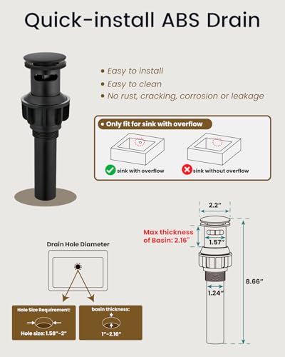 gotonovo 8’’ Bathroom Sink Faucet 3 Hole Matte Black,Curved Spout | Widespread Bathroom Faucet,6-16’’ Vanity,Sink,RV,Lavatory,2 Cross Handle,SUS304,360° Swivel Spout,24’’ cUPC Hose,Pop Up Drain