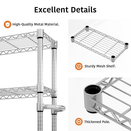 Garvee 61" H Storage Shelves with Wheels 1100LBS Rolling Metal Wire Rack - size: 61"H x 23.6"W x 11.8"D
