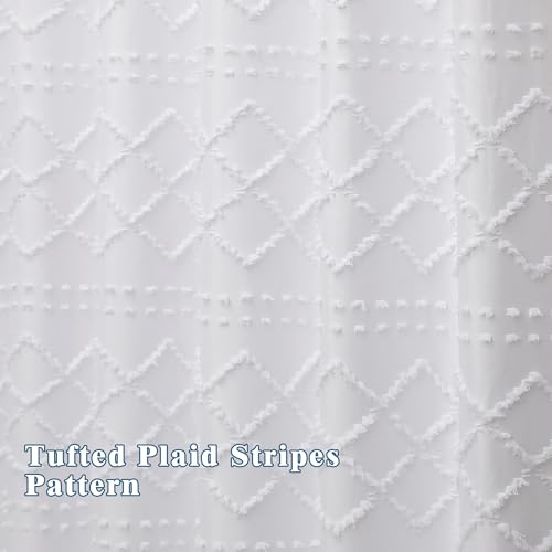 White Stall Boho Shower Curtain, Modern Tufted Plaid Striped Narrow Half Size Fabric Shower Curtain, Farmhouse Tufted Textured Shower Curtains for Bathroom, 36" Wx72 L - color: White, size: 36"W x 72"L (Pack of 1)
