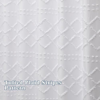 White Stall Boho Shower Curtain, Modern Tufted Plaid Striped Narrow Half Size Fabric Shower Curtain, Farmhouse Tufted Textured Shower Curtains for Bathroom, 36" Wx72 L - color: White, size: 36"W x 72"L (Pack of 1)