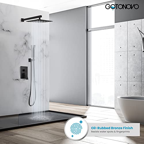 gotonovo Rainfall Bathroom Shower System Rain Shower Head and Handle Set Wall Mounted Shower Complete Combo Solid Brass Pressure Balancing Shower Mixer Valve 12 Inch Oil Rubbed Bronze - color: Oil Rubbed Bronze, size: 12 Inch