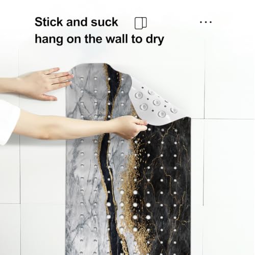 LNOND Marble Bath Tub Mat Non Slip, Extra Long 40 X 16 Inch Anti Slip Mat for Bathtub, Black Grey Marble Shower Mat with Drain Holes and Suction Cups, Machine Washable - color: Blue Marble