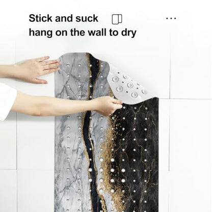 LNOND Marble Bath Tub Mat Non Slip, Extra Long 40 X 16 Inch Anti Slip Mat for Bathtub, Black Grey Marble Shower Mat with Drain Holes and Suction Cups, Machine Washable - color: Blue Marble