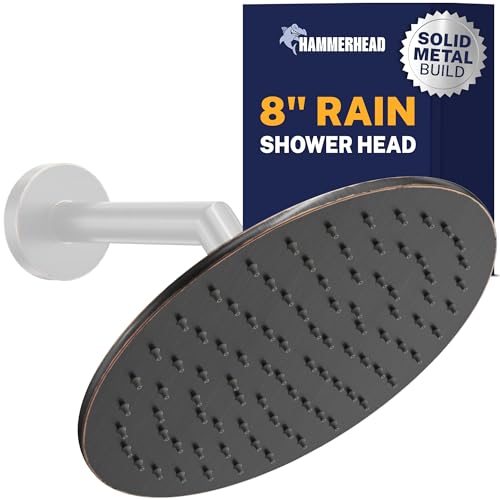 HammerHead Showers Solid Metal Round 8 Inch Rainfall Shower Head, High Flow Shower Head Optimized for Pressure, Oil Rubbed Bronze, 2.5 GPM - color: Oil Rubbed Bronze, size: 2.5 GPM