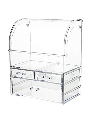 Clear Professional Large Cosmetic Makeup Organizer Bathroom Storage Display Case with Drawers - color: Clear