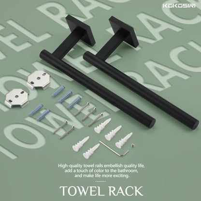 KOKOSIRI Towel Bar Matte Black Bathroom Hardware Hand Towel Rails Wall Mounted Kitchen Toilet Cabinet Paper Holder 2 Pack, Stainless Steel B3008BK-P2 - color: Matte Black, size: 2 Pack