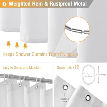 72x80 Linen Textured Waterproof Thick Fabric Shower Curtain Set, White | Long Size, 230GSM Polyester, Heavy Duty Cloth, Weighted Hem, 12 Plastic Hooks, Modern Luxury Hotel Style, Machine Washable - color: White, size: 72"W x 80"L (Pack of 1)