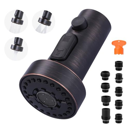 Pull Down Faucet Head Replacement: 3-Function Kitchen Faucet Head with 9 Adapters - Oil Rubbed Bronze Kitchen Sink Spray Replacement Compatible with Moen, Delta, American Standard Faucets - color: Oil Rubbed Bronze