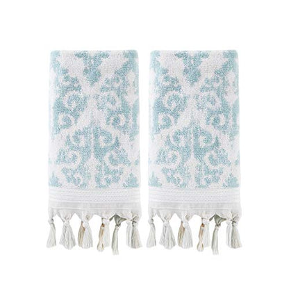 SKL Home Mirage Fringe 100% Turkish Cotton Hand Towel Set, Aqua