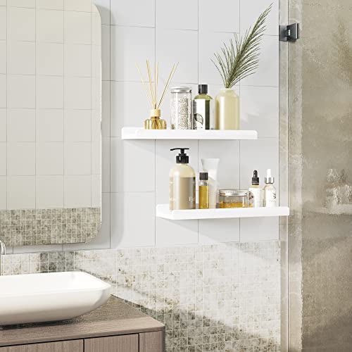 Love-KANKEI 17" White Floating Wall Shelves with Lip,Solid Wood,Set of 2 | Protective Ledge,Easy to Install,For Bedroom Living Room Bathroom Kitchen Office,Nursery Display,18 Lbs/shelf,Wall Decor