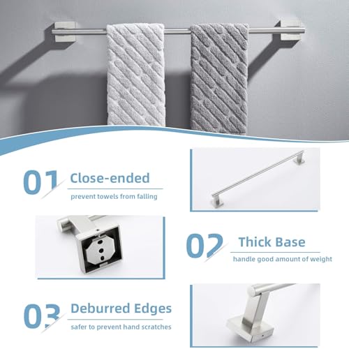 Suyar Bathroom Hardware Set Brushed Nickel, Bathroom Accessories 4 Pieces | Include Robe Hook, Toilet Paper Holder, Hand Towel Holder, Towel Bar, SUS304 Stainless Steel, Wall Mounted - color: Brushed Nickel