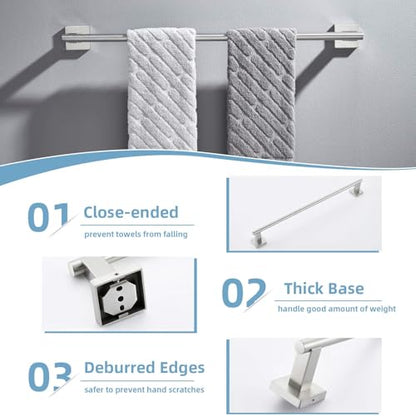 Suyar Bathroom Hardware Set Brushed Nickel, Bathroom Accessories 4 Pieces | Include Robe Hook, Toilet Paper Holder, Hand Towel Holder, Towel Bar, SUS304 Stainless Steel, Wall Mounted - color: Brushed Nickel