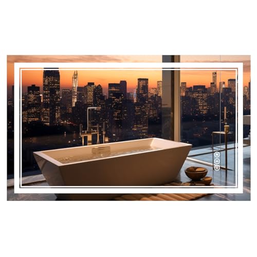 Upgraded Led Bathroom Mirror with Front and Backlit, 48x36 Inch Led Mirror for Bathroom, Anti-Fog, Acrylic Side, Top Tempered Glass, Dimmable, Rotatable Led Bathroom Vanity Mirror - size: 48"L x 36"W