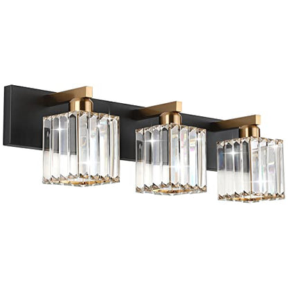 Aipsun Crystal Vanity Light Bathroom Lighting Fixtures 3 Light Modern Vanity Lighting Fixtures (Exclude Bulb) - color: Black Gold, size: 23 inch
