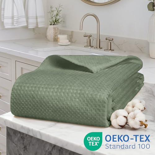 Waterproof Waffle Shower Curtain, 260GSM Heavy Duty Fabric with 12 Stainless Steel Hooks, Luxury Hotel Spa Style for Bathroom, Machine Washable, 72 x 72, Green - color: Waffle-sage Green