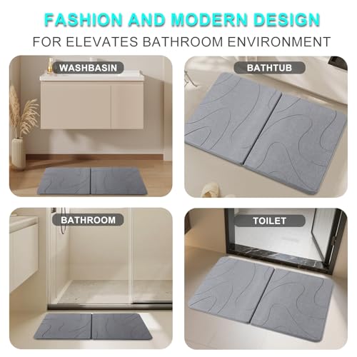 Stone Bath Mat, Foldable Non-Slip Stone Bath Mats for Bathroom 24"x16", Absorbent Quick Dry Diatomaceous Earth Bath Mat, Magic Stone Dish Drying Mat for Kitchen Counter, Pet & Plant - color: Grey Lines