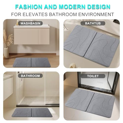 Stone Bath Mat, Foldable Non-Slip Stone Bath Mats for Bathroom 24"x16", Absorbent Quick Dry Diatomaceous Earth Bath Mat, Magic Stone Dish Drying Mat for Kitchen Counter, Pet & Plant - color: Grey Lines