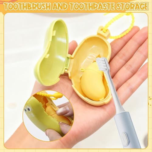 CANIPHA 4Pcs Banana Toothbrush Set Includes Yellow Cyan, Portable Banana Toothbrush Holder with Toothpaste Dispenser, Home Goods Suitable for Home Use or Travel