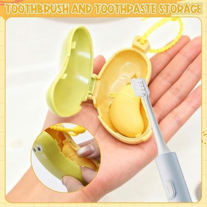 CANIPHA 4Pcs Banana Toothbrush Set Includes Yellow Cyan, Portable Banana Toothbrush Holder with Toothpaste Dispenser, Home Goods Suitable for Home Use or Travel