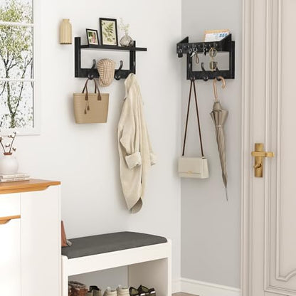 Evermagin 29" Coat Rack Wall Mount with Shelf & 11 Hooks, Entryway, Black | Wooden Wall Mounted Coat and Key Rack with Hooks, Key Hanger with Mail Holder for Living Room, Mudroom, Bedroom - color: Black, size: 29 inch