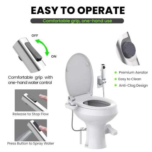 2-in-1 RV Bidet Attachment and Handheld Sprayer Combo for Camper Toilet, Non-Electric Dual Nozzle Toilet Bidet with Metal Spray Wand, Adjustable Pressure - color: White Knob