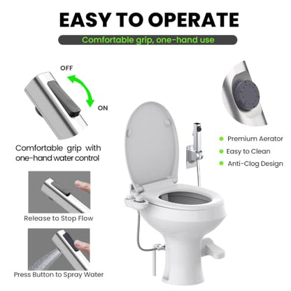 2-in-1 RV Bidet Attachment and Handheld Sprayer Combo for Camper Toilet, Non-Electric Dual Nozzle Toilet Bidet with Metal Spray Wand, Adjustable Pressure - color: White Knob
