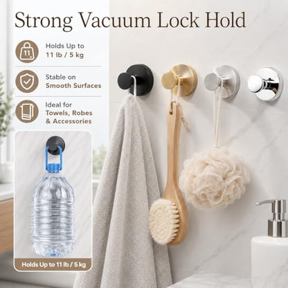 Suction Cup Hooks Removable Shower Hooks, 4Pcs Chrome Metal Towel Hooks for Bathroom Window Glass Wall Door Can Hang Various Towels Bath Keychains, Front Door Wreath Hanger, No-Drill Waterproof ﻿ - color: Chrome