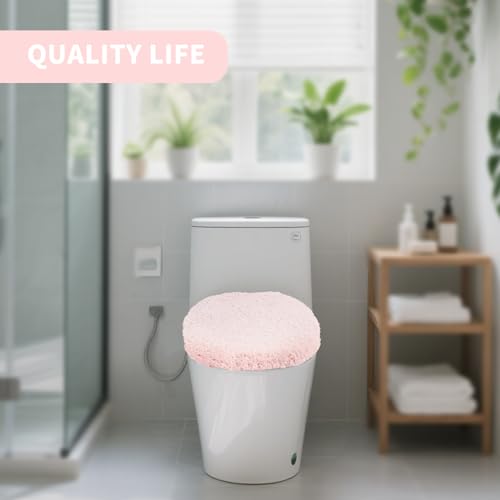Soft Microfiber Toilet Lid Cover 17.5" x 15" Machine Washable | Solid Toilet Seat Cover Adjustable Rubber Backing Fits Most 16 -17.5" L x 14-16" W Round Oblong and Elongated Toilet Seat - color: Light Pink