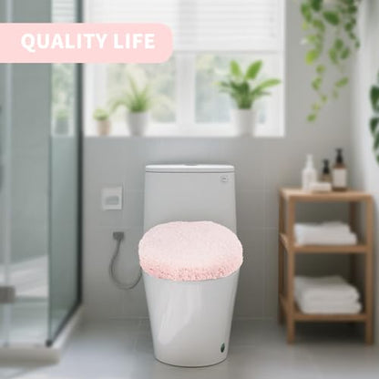 Soft Microfiber Toilet Lid Cover 17.5" x 15" Machine Washable | Solid Toilet Seat Cover Adjustable Rubber Backing Fits Most 16 -17.5" L x 14-16" W Round Oblong and Elongated Toilet Seat - color: Light Pink