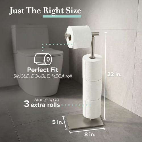 Gatco 1443SN Modern Square Base Toilet Paper Holder Stand with Storage, Satin Nickel, 21.13"H - color: Satin Nickel